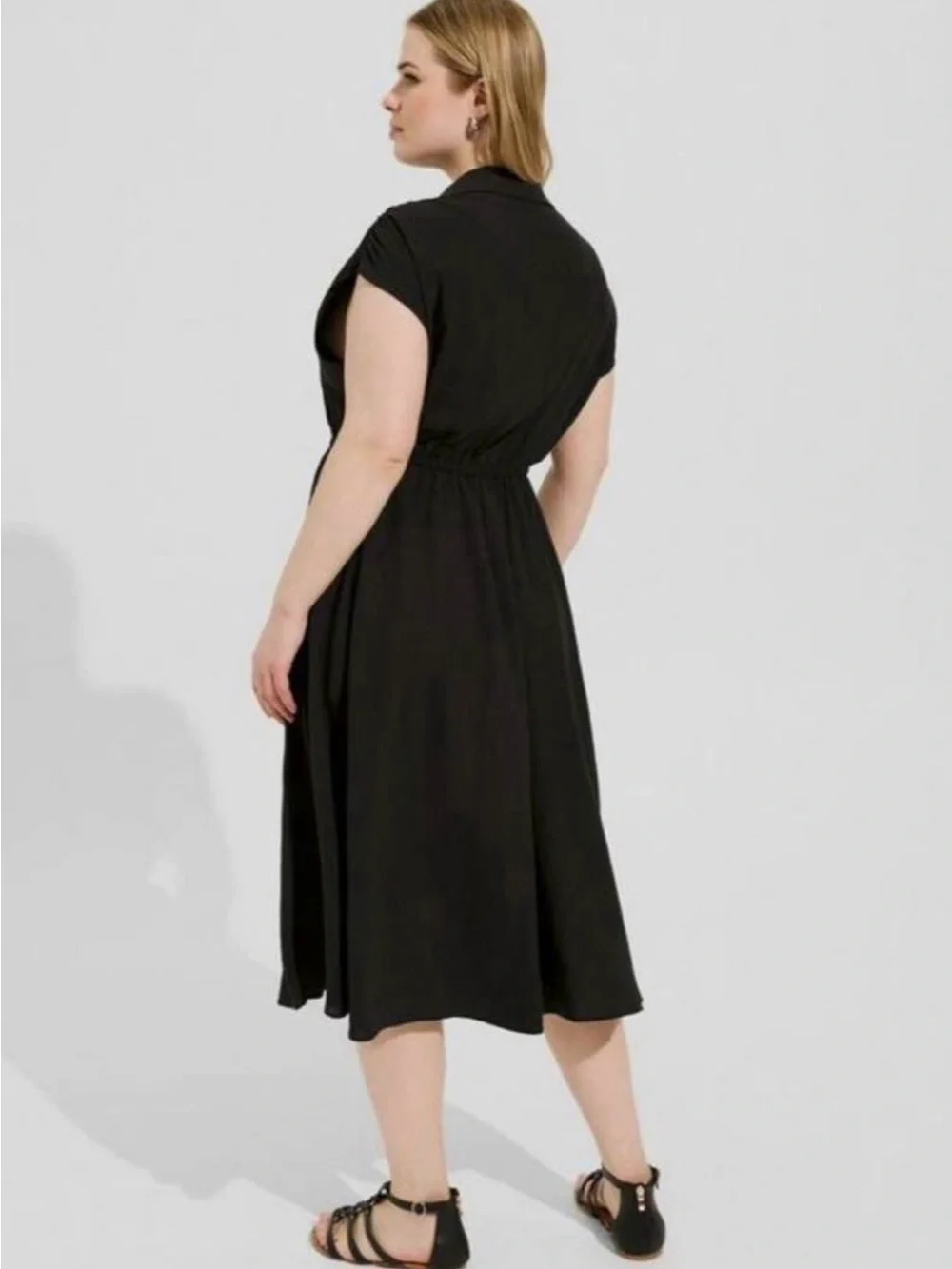 torrid NWT Black Dolman Midi Button-Front Dress with Tie Waist - Picture 6 of 9